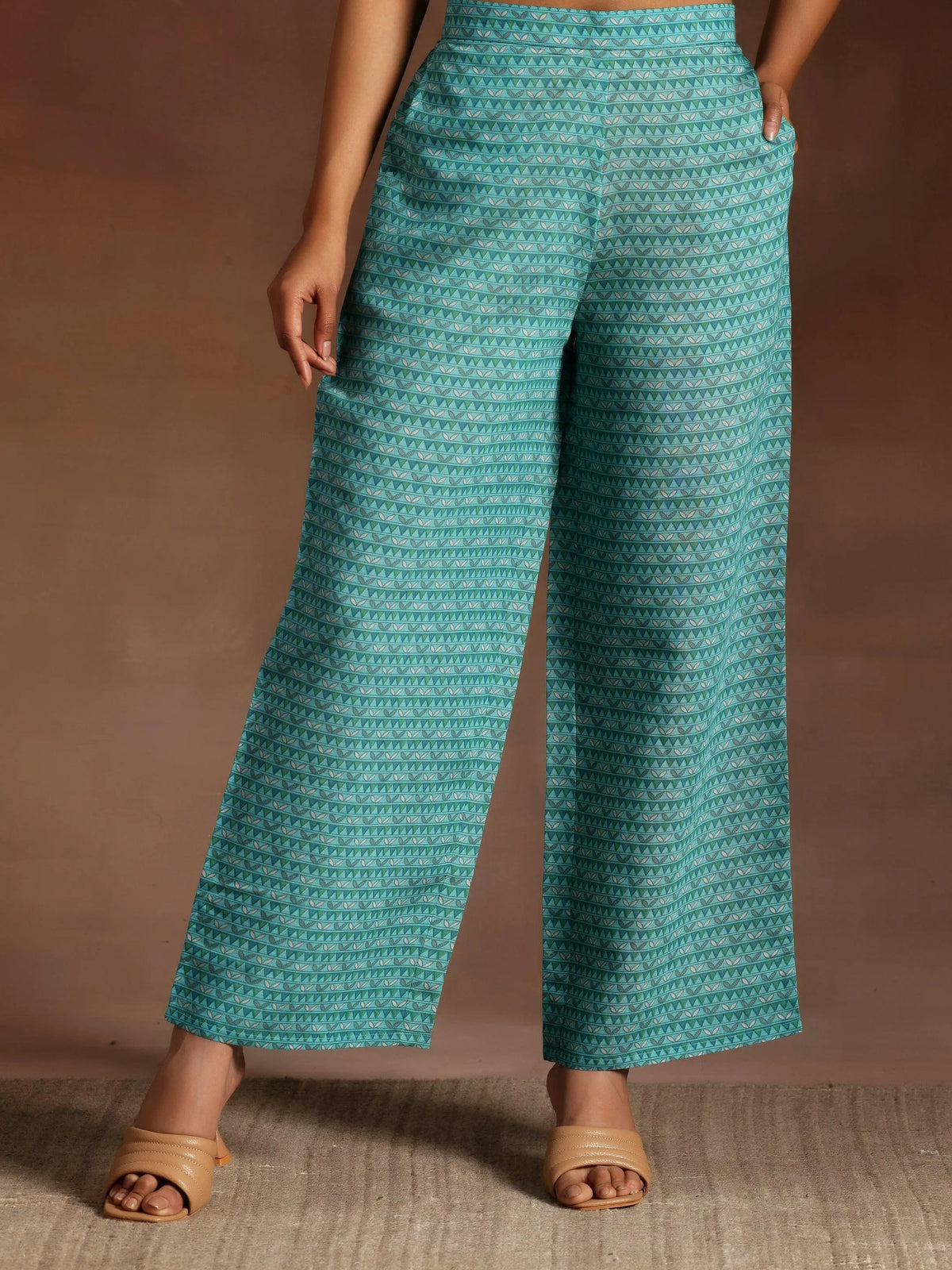 Libas Blue Printed Silk Blend A-Line Kurta With Palazzos & Dupatta