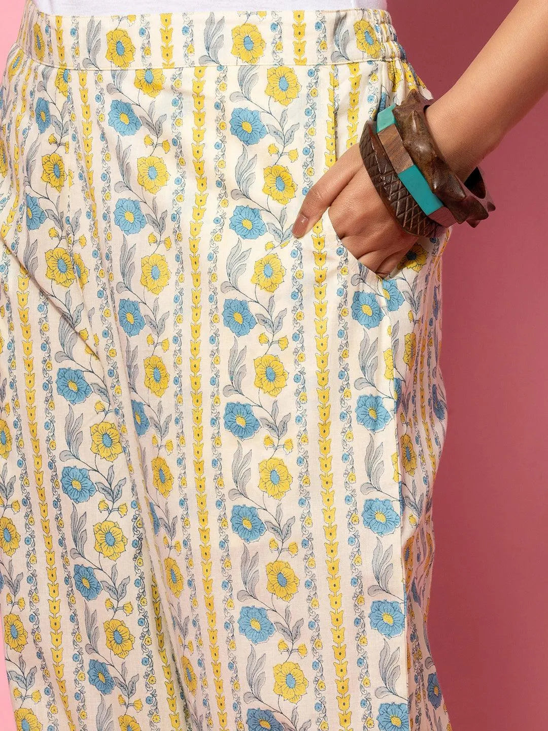 Gerua Cream Printed Cotton Blend Co-Ords