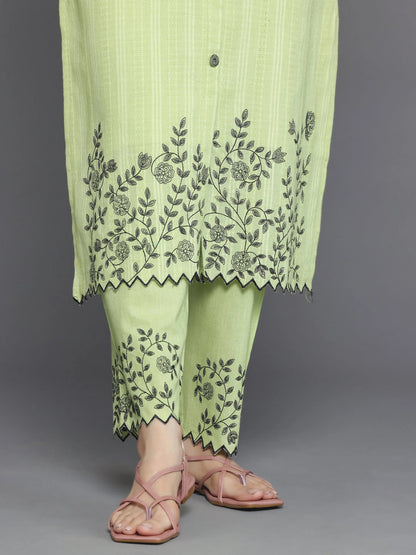 Libas Green Woven Design Cotton Straight Suit With Dupatta