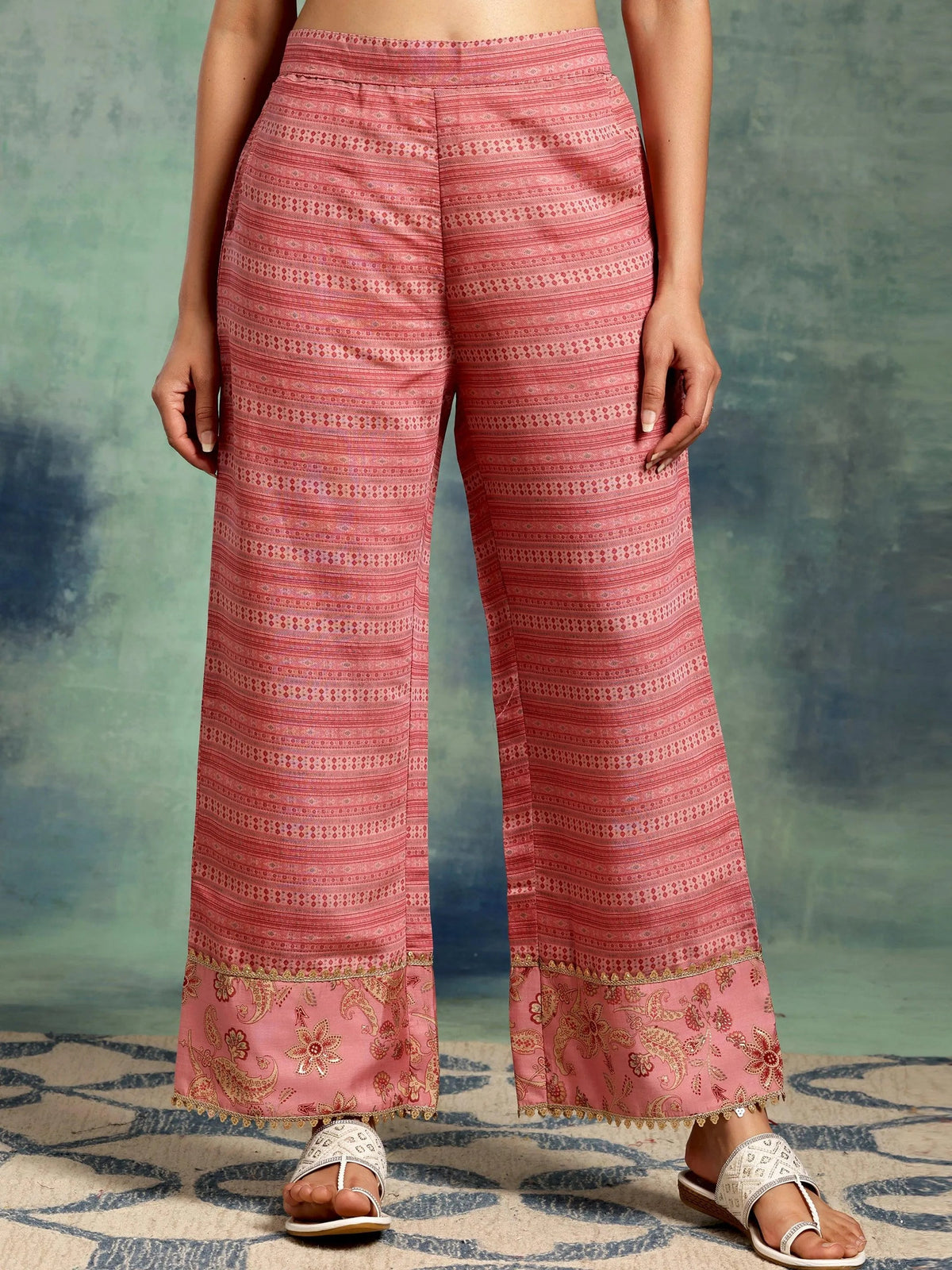 Libas Pink Printed Silk Blend Straight Suit With Dupatta