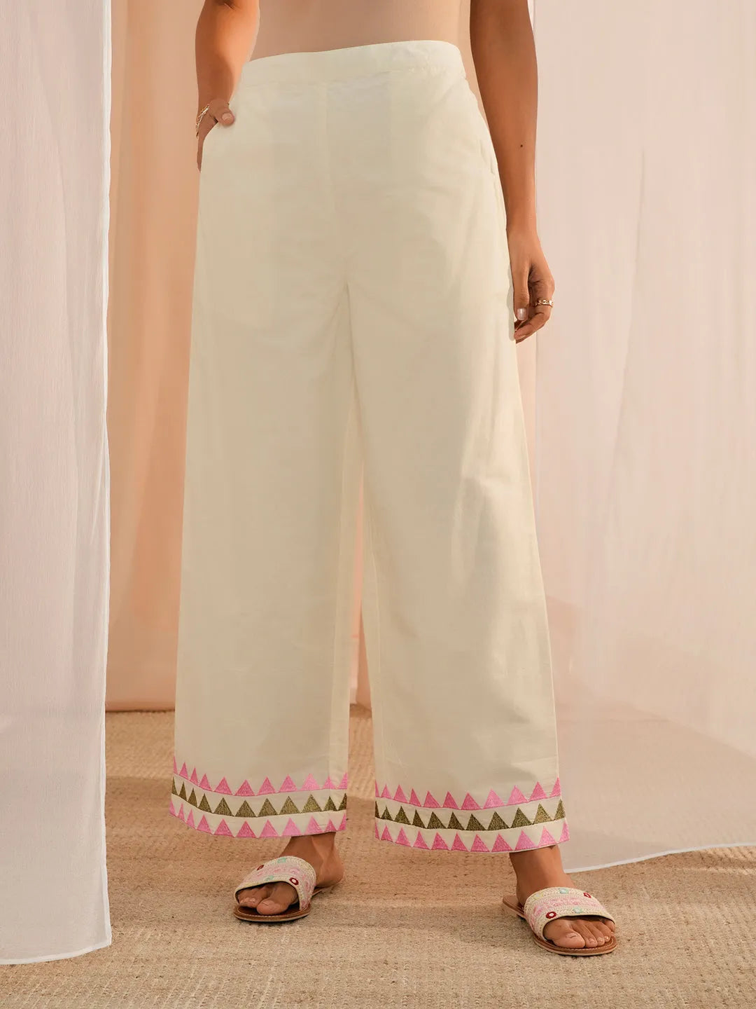 Libas Off White Embroidered Cotton Straight Suit With Dupatta