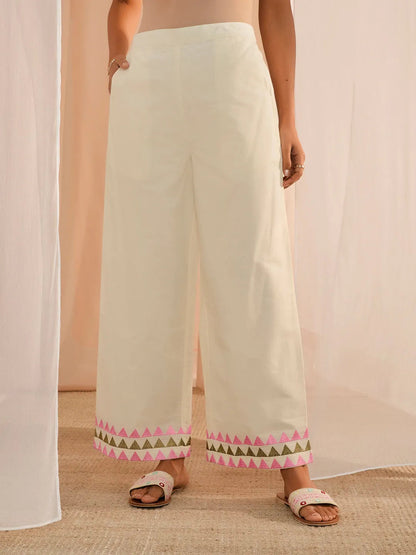 Libas Off White Embroidered Cotton Straight Suit With Dupatta