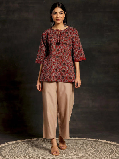 Libas Beige Solid Cotton Wide Leg Palazzos