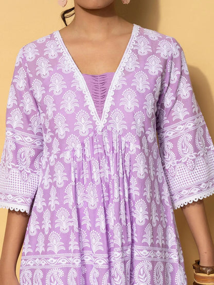 Libas Purple Self Design Cotton Co-Ords