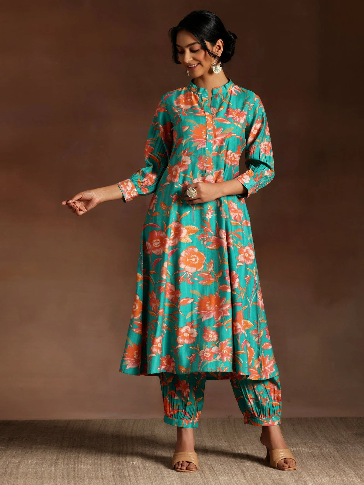 Gerua Blue Printed Silk Blend Co-Ords