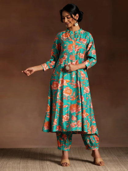 Gerua Blue Printed Silk Blend Co-Ords