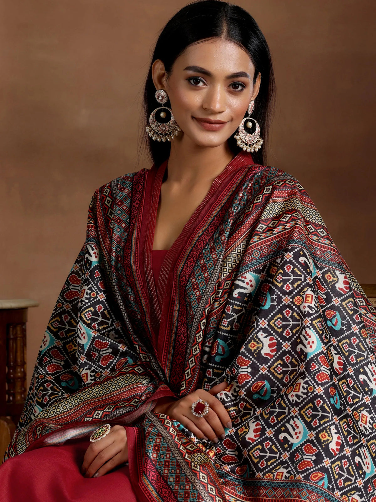 Gerua Maroon Solid Cotton Blend Straight Suit With Dupatta