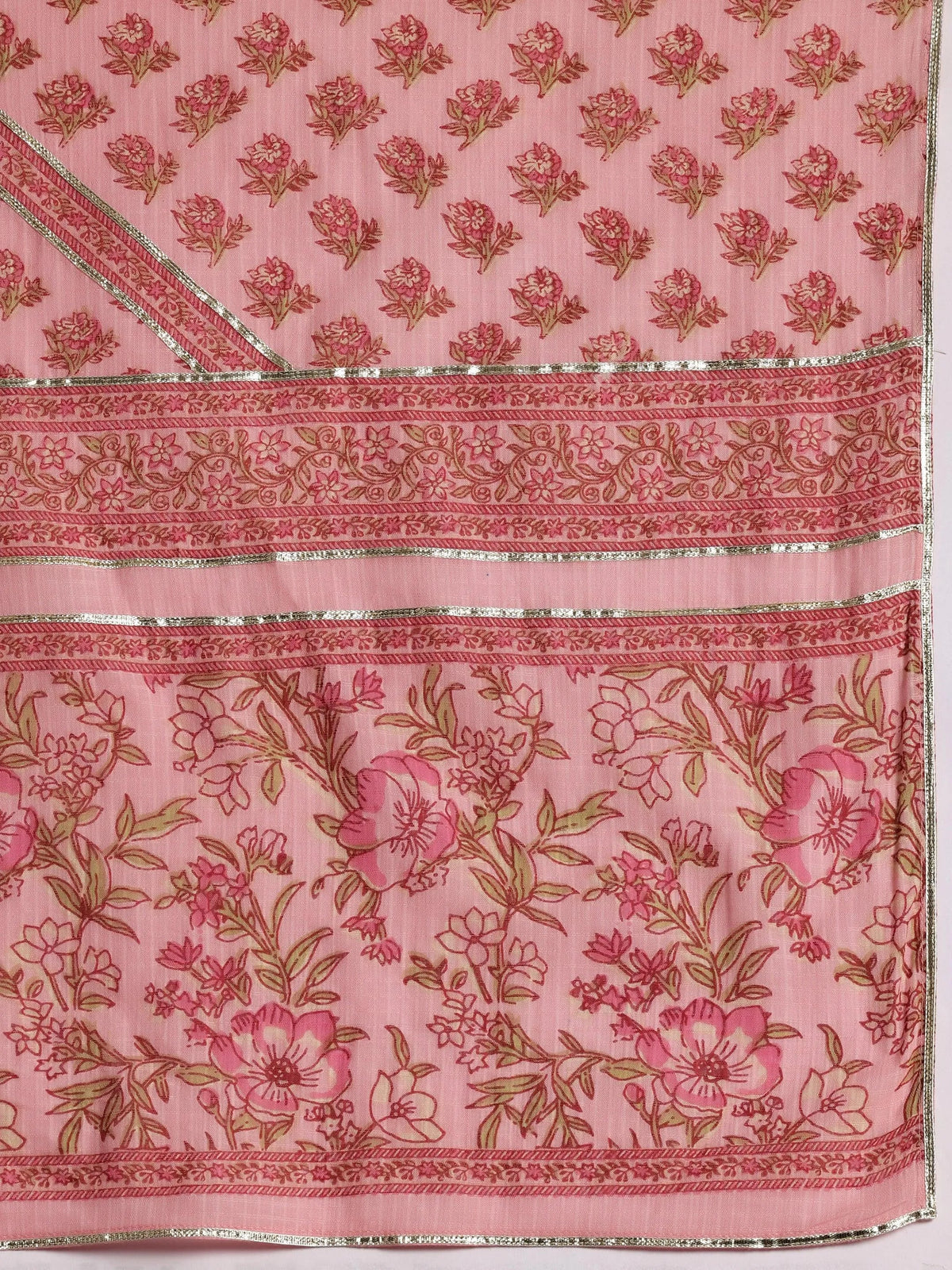Libas Mariyam Pink Printed Cotton A-Line Kurta With Palazzos & Dupatta