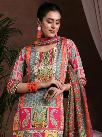 Libas Multi Printed Poly Crepe Straight Suit With Dupatta