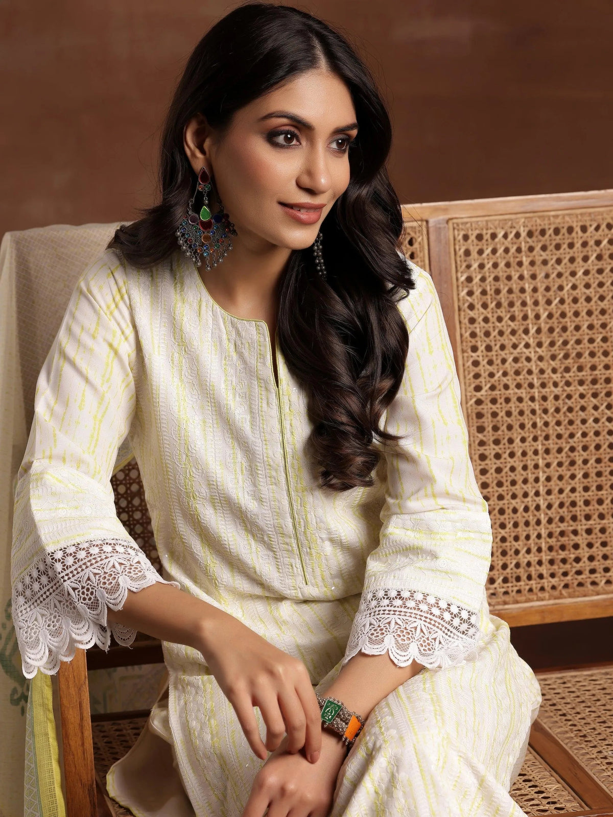 Libas Off White Embroidered Cotton Blend Straight Suit With Dupatta