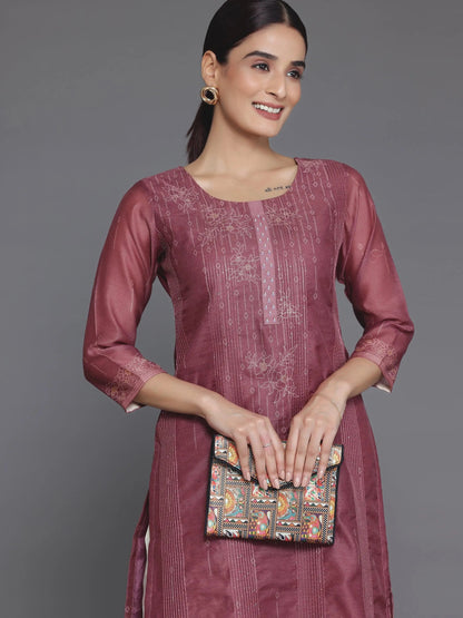 Libas Mauve Embellished Chanderi Silk Straight Kurta