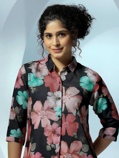 Libas Black Printed Cotton Blend Co-Ords
