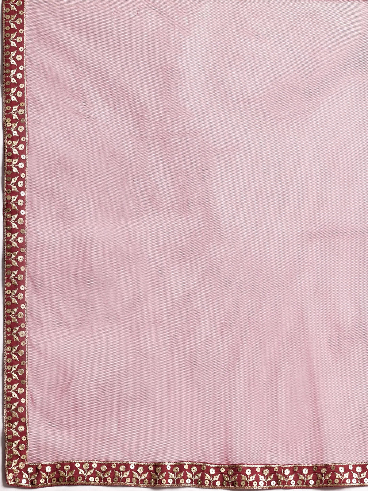 Libas Chandni Mauve Embroidered Georgette A-Line Kurta With Trousers & Dupatta