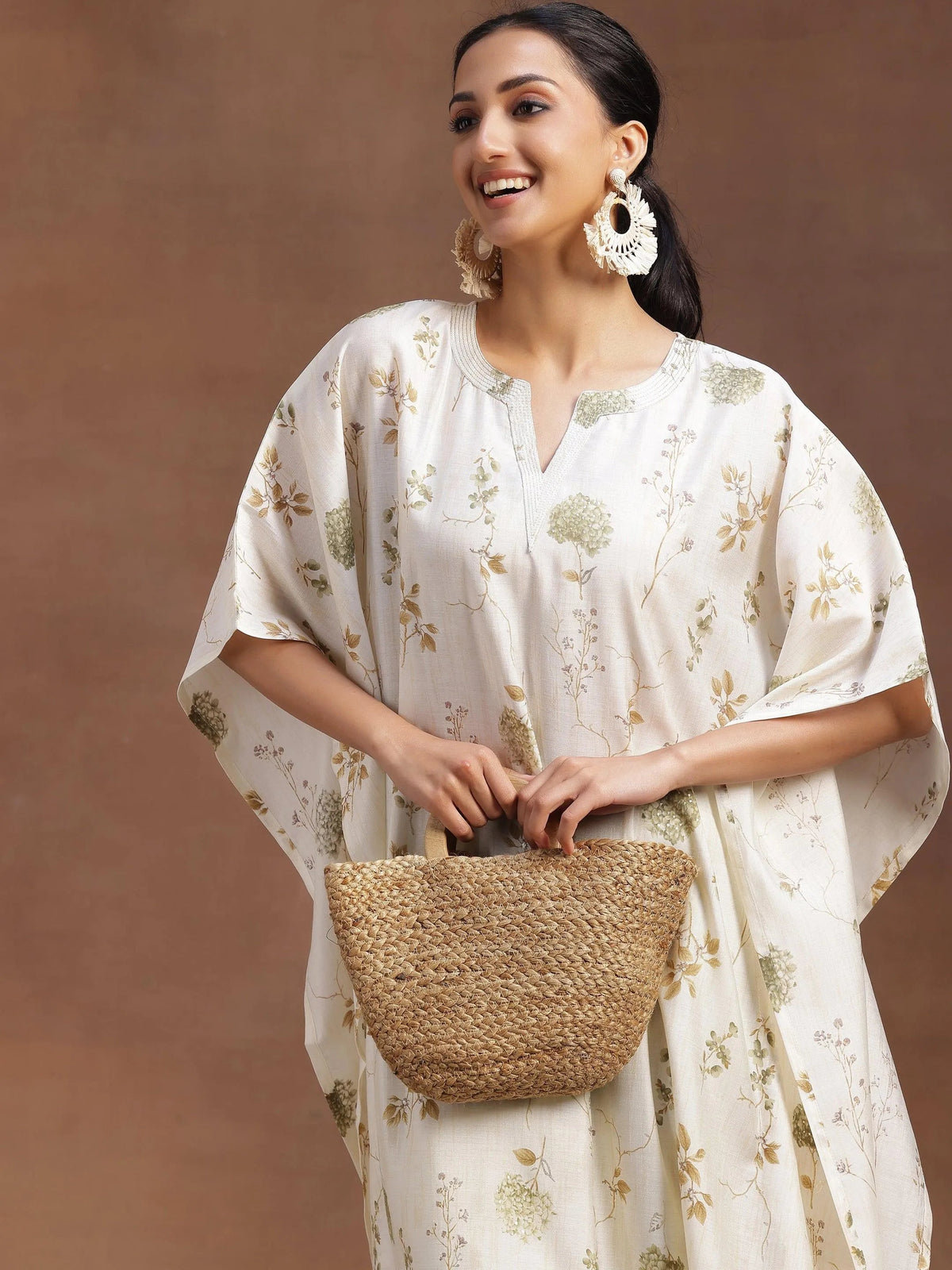 Libas Cream Printed Silk Blend Co-Ords