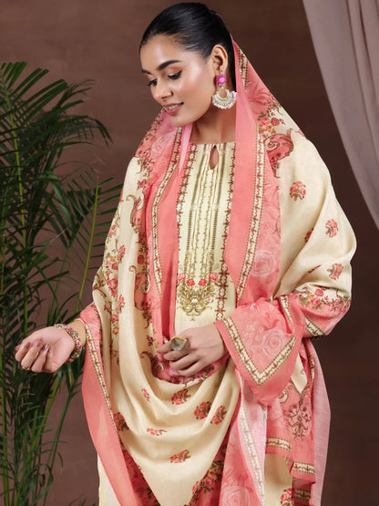 Gerua Beige Printed Poly Crepe Straight Suit With Dupatta