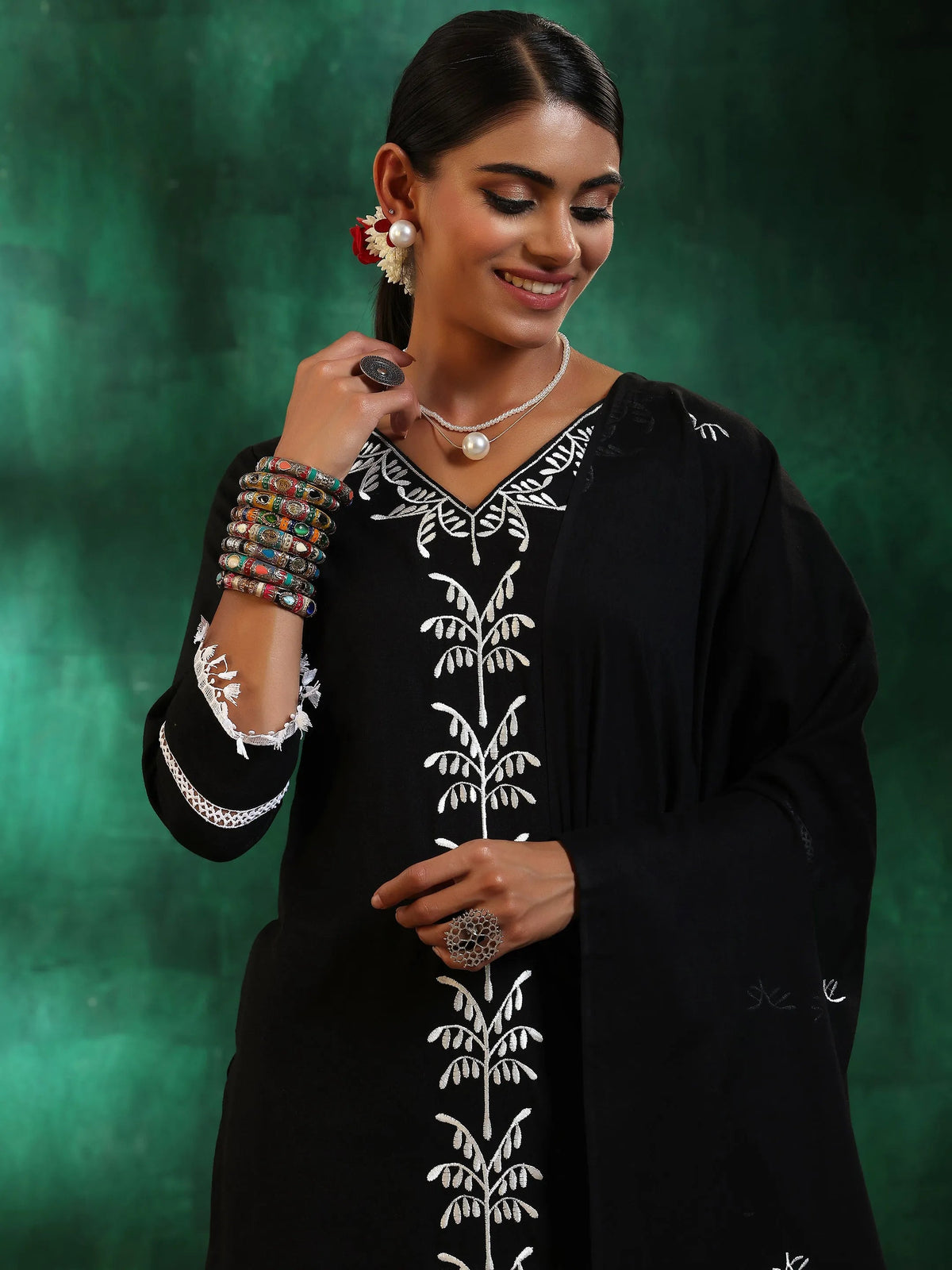 Gerua Black Embroidered Cotton Blend Straight Suit With Dupatta