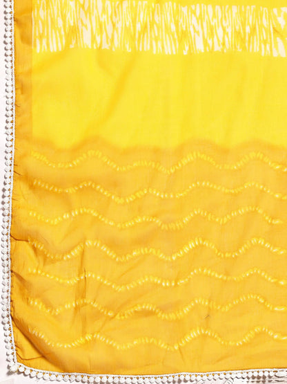 Libas Mustard Printed Cotton A-Line Kurta With Palazzos & Dupatta