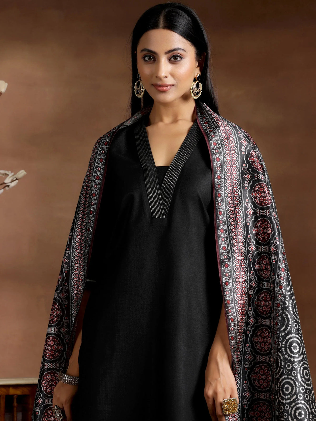 Gerua Black Solid Cotton Blend Straight Suit With Dupatta