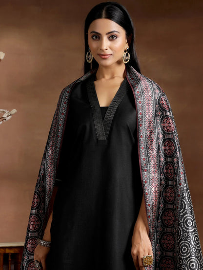 Gerua Black Solid Cotton Blend Straight Suit With Dupatta