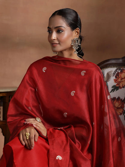 Gerua Red Solid Cotton Blend Straight Suit With Dupatta