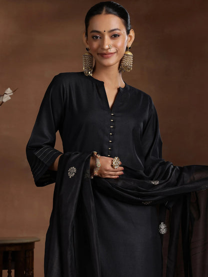 Gerua Black Solid Cotton Blend Straight Suit With Dupatta