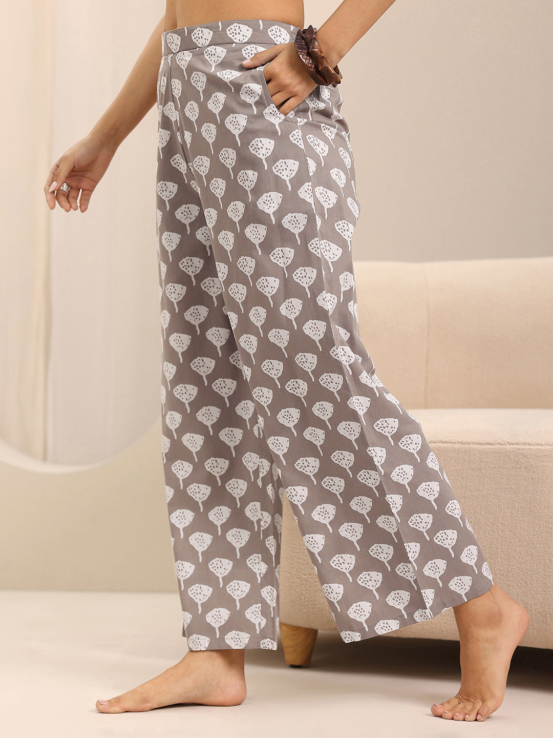 Libas Grey Printed Cotton Night Suits