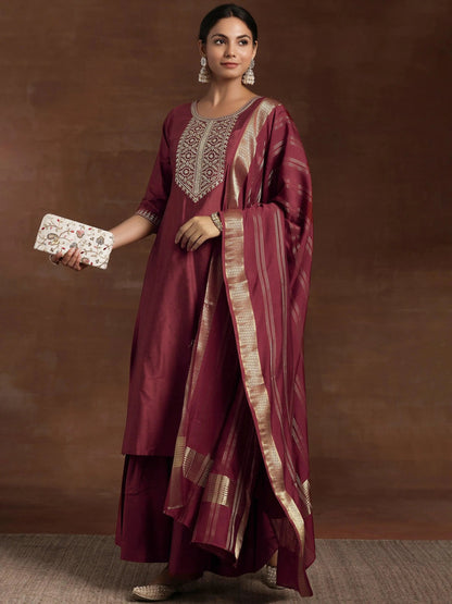 Gerua Rust Yoke Design Silk Blend Straight Suit With Dupatta