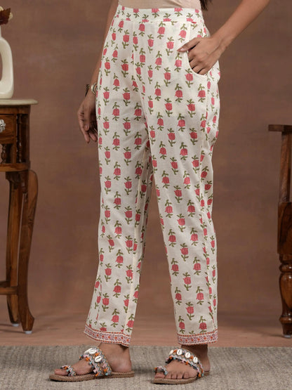 Libas Off White Printed Cotton Straight Kurta Set