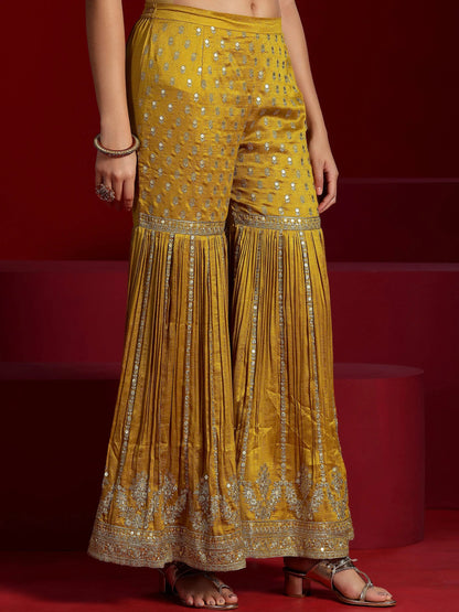 Libas Art Mustard Embroidered Silk Blend Straight Suit With Dupatta