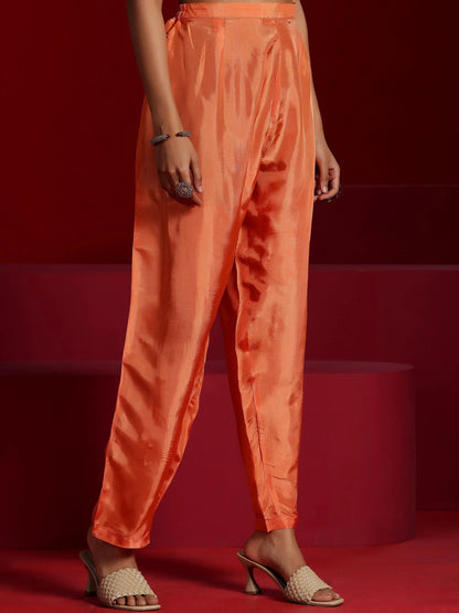 Libas Art Orange Printed Poly Georgette 3 Piece Co-Ords
