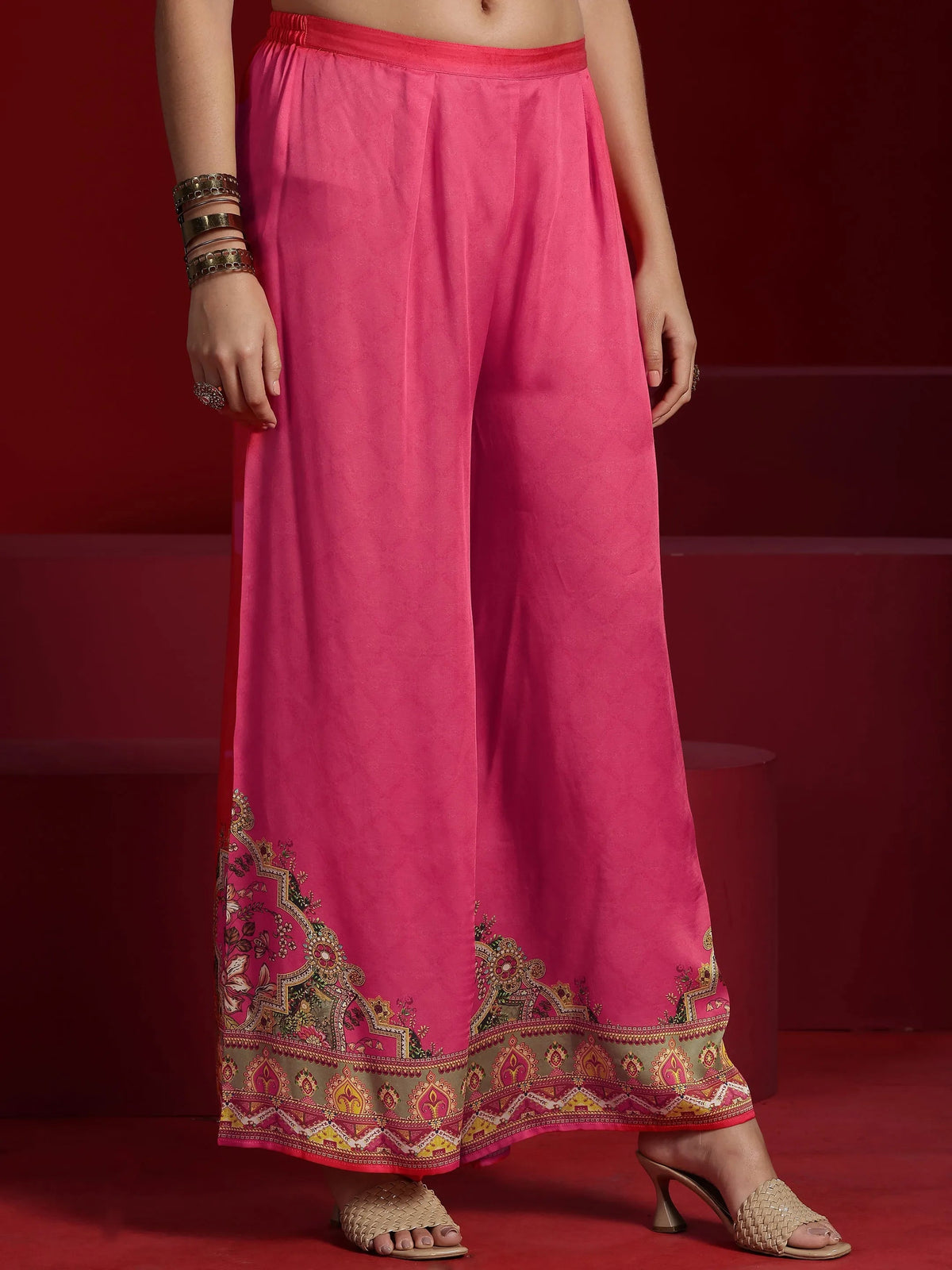 Libas Art Coral Printed Silk Blend Kaftan Kurta With Palazzos
