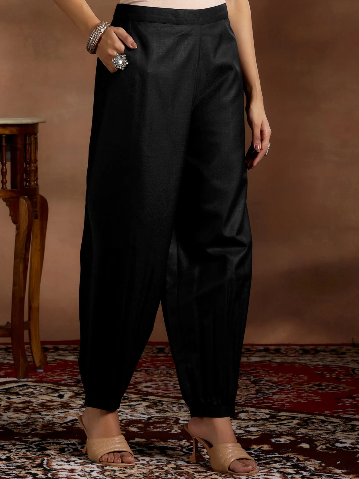 Gerua Black Solid Cotton Blend Straight Suit With Dupatta
