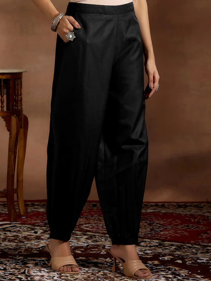 Gerua Black Solid Cotton Blend Straight Suit With Dupatta