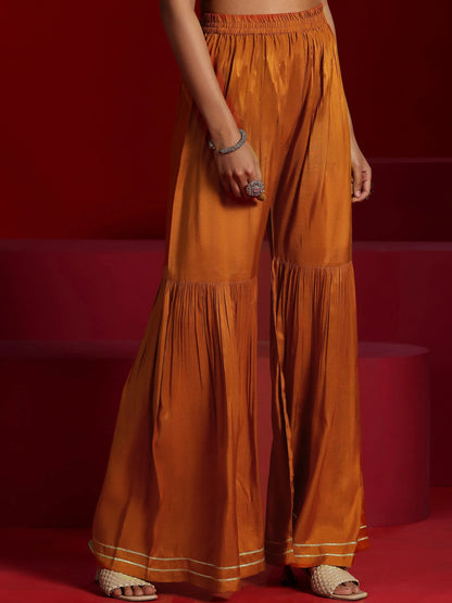 Libas Orange Woven Design Silk Blend Straight Suit With Dupatta
