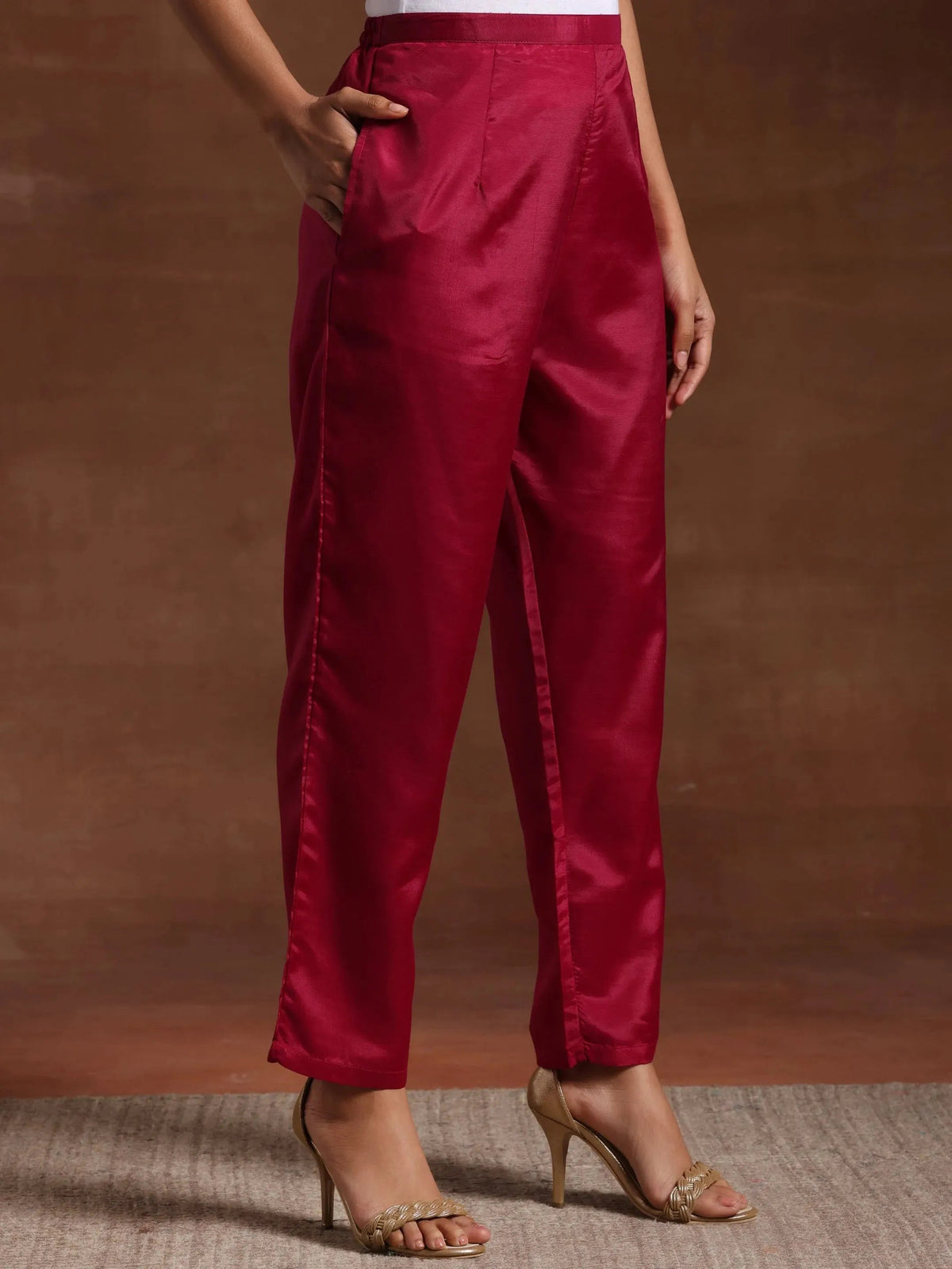 Libas Pink Self Design Silk Blend Straight Suit With Dupatta