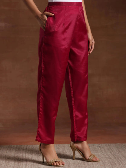 Libas Pink Self Design Silk Blend Straight Suit With Dupatta