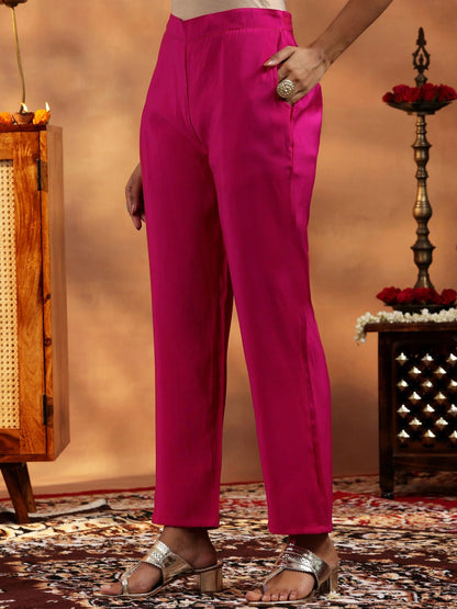 Gerua Pink Solid Silk Blend Straight Suit With Dupatta