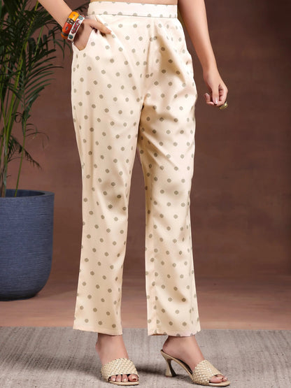 Libas Beige Printed Poly Crepe Straight Kurta Set