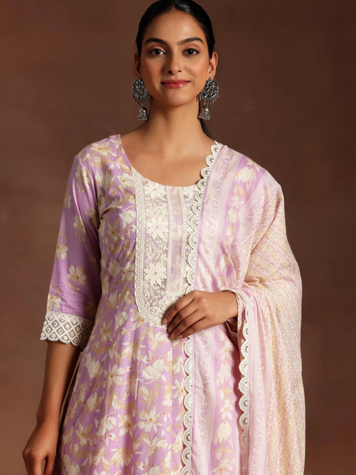 Libas Dilbaro Purple Printed Cotton A-Line Kurta With Trousers & Dupatta