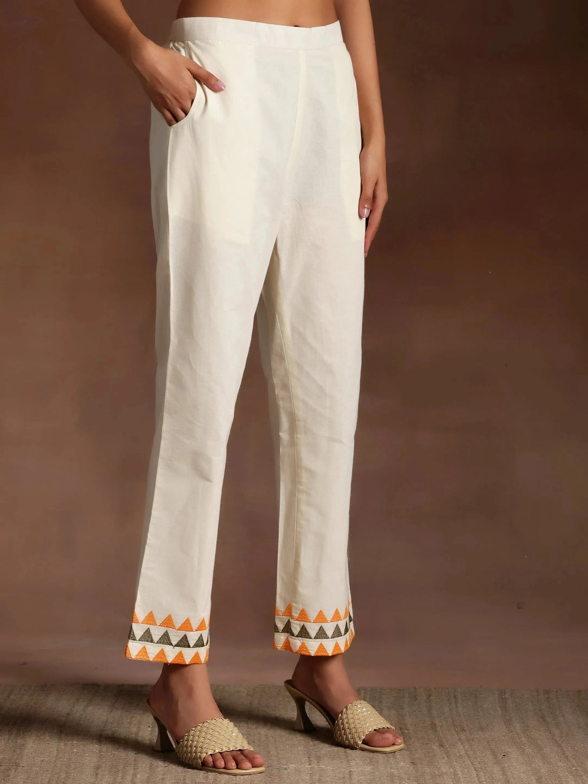 Libas Off White Embroidered Cotton Straight Suit With Dupatta