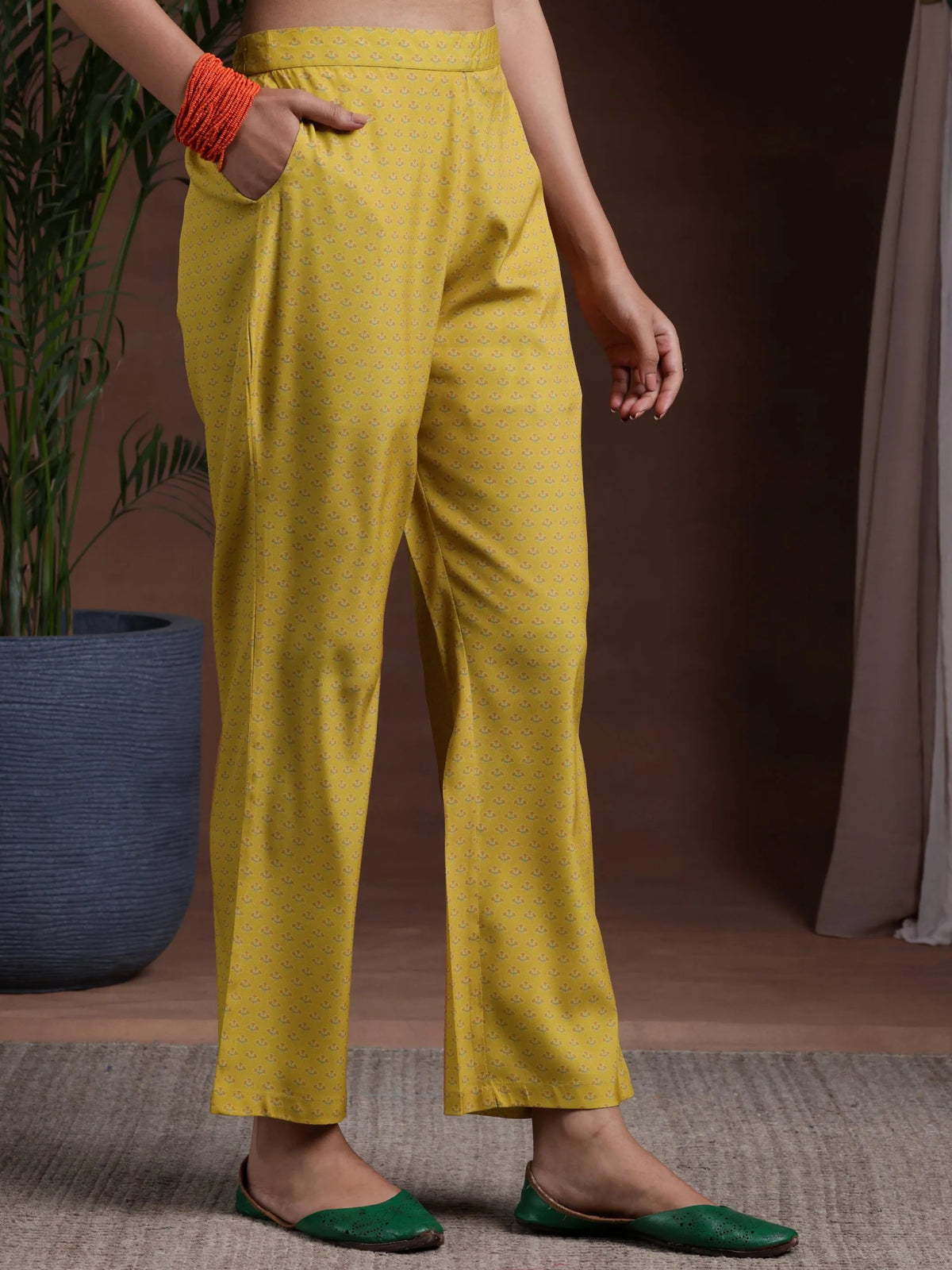 Libas Mustard Printed Poly Crepe Straight Suit With Dupatta