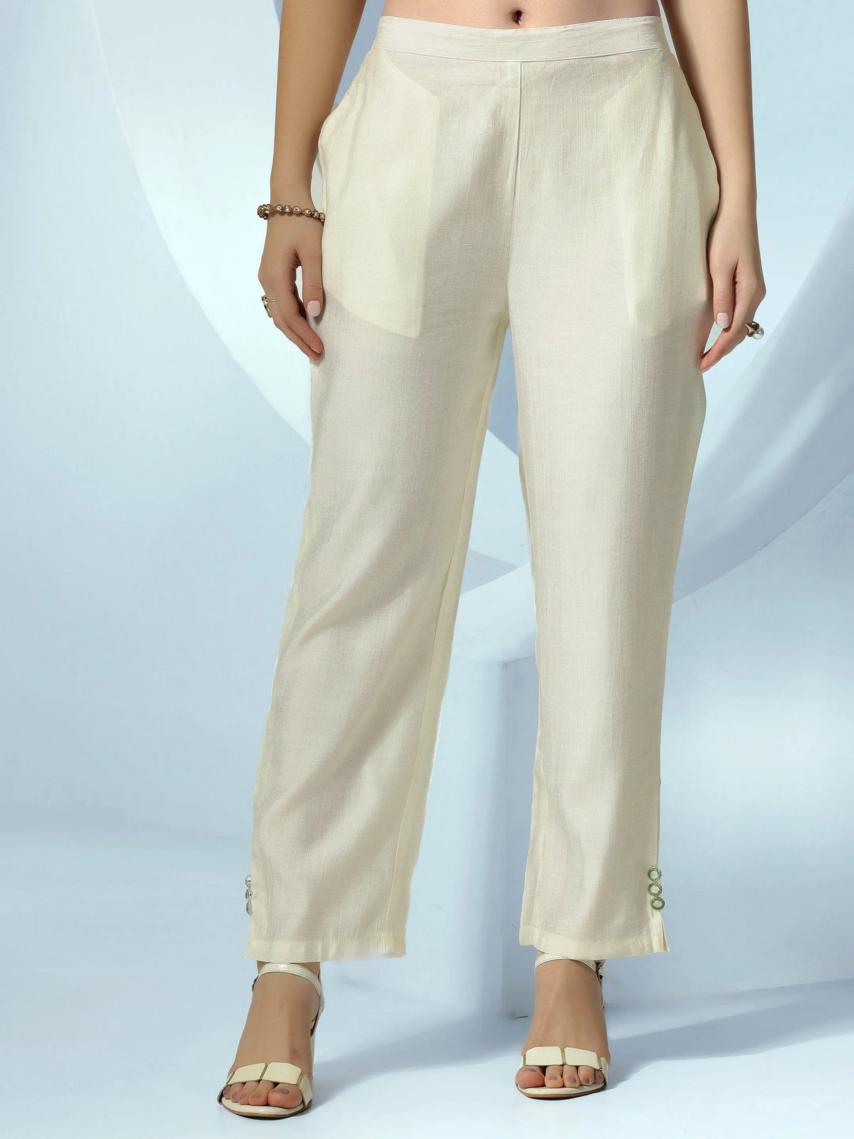 Libas Off White Embroidered Silk Blend Straight Kurta Set