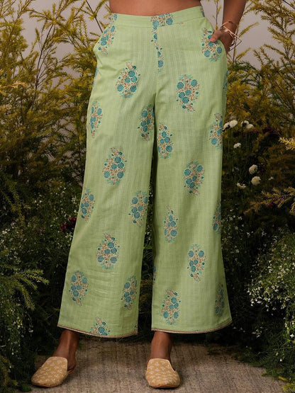 Libas Green Printed Cotton Straight Kurta Set