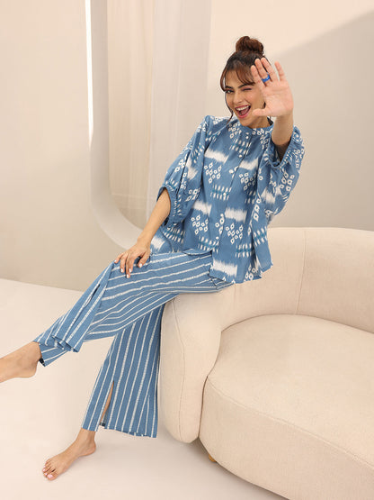 Libas Blue Printed Cotton Night Suits
