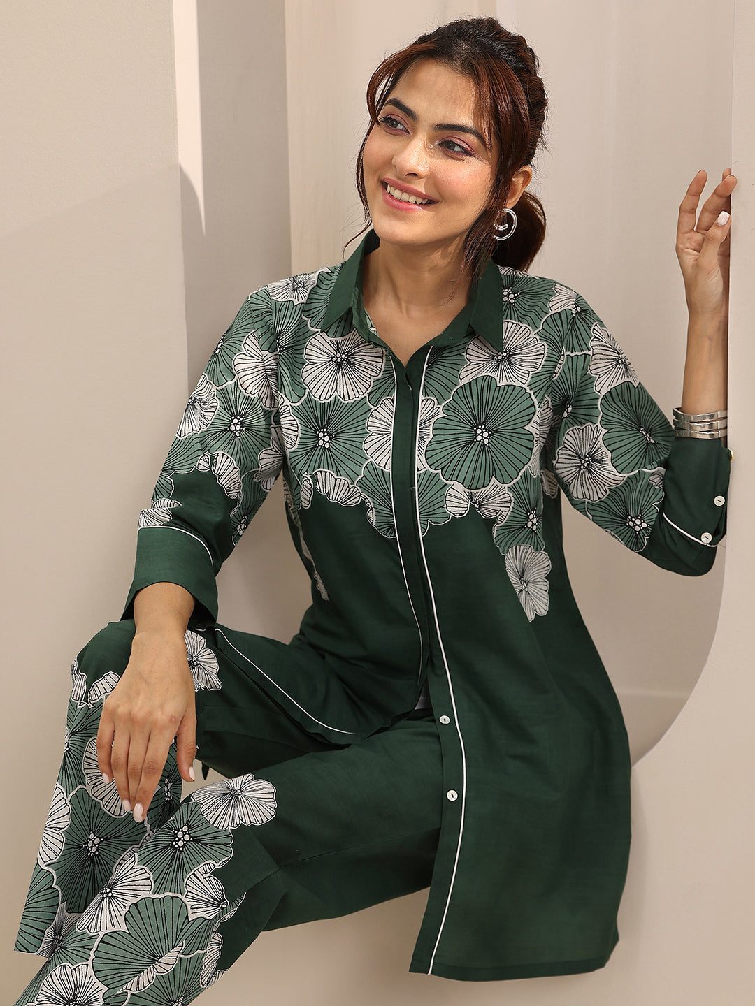 Libas Green Printed Cotton Co-Ord Sets