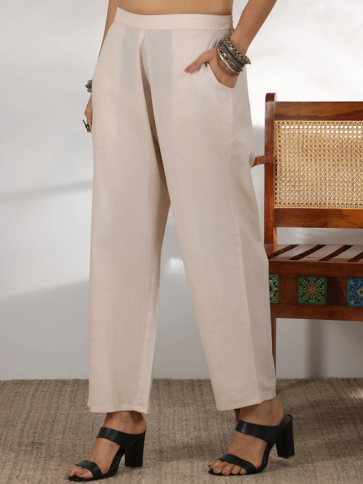 Libas Beige Embroidered Chanderi Silk Straight Suit With Dupatta
