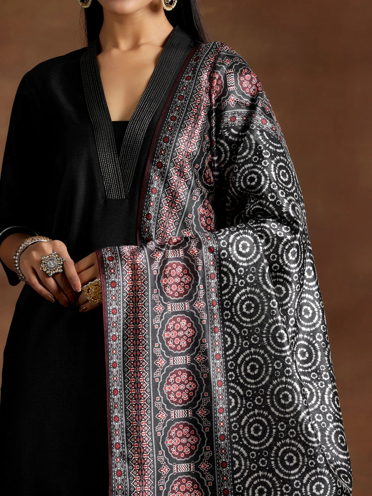 Gerua Black Solid Cotton Blend Straight Suit With Dupatta