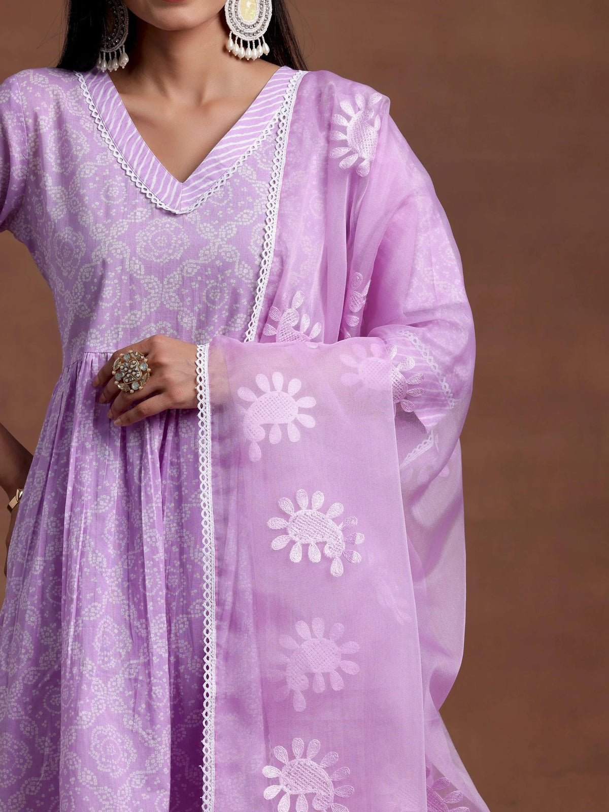 Libas Purple Printed Cotton A-Line Kurta With Sharara & Dupatta