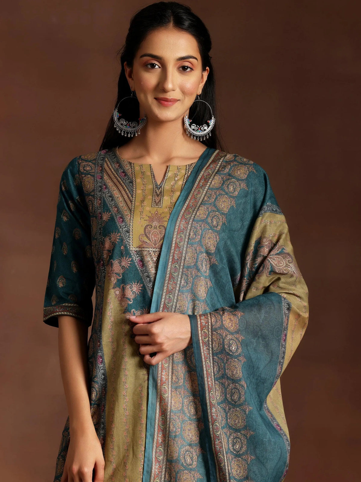Libas Multicoloured Printed Crepe Straight Suit With Dupatta