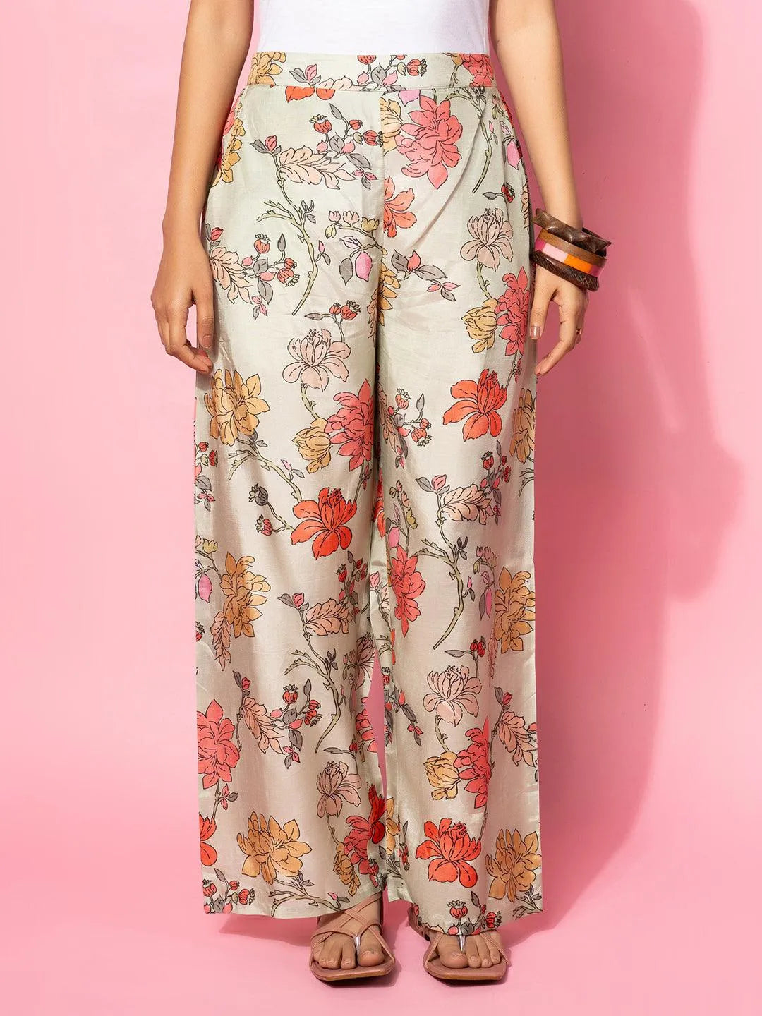 Libas Green Printed Silk Blend Co-Ords